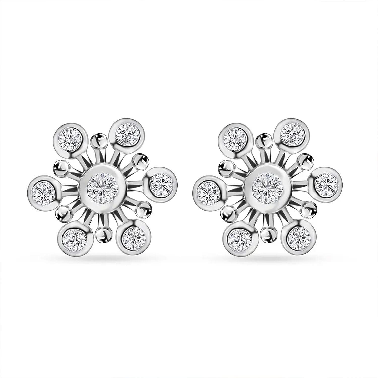 Moissanite Snowflake Stud Earrings in Platinum Over Sterling Silver 0.90 ctw