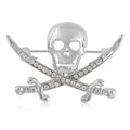 White Austrian Crystal Halloween Pirate Skull Brooch in Silvertone - Sticky add to cart bar