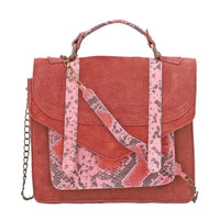 Black & Brown Snake Foil Print Genuine Leather Shoulder Bag (9"x3"x8") with Shoulder Strap & Handle Drops