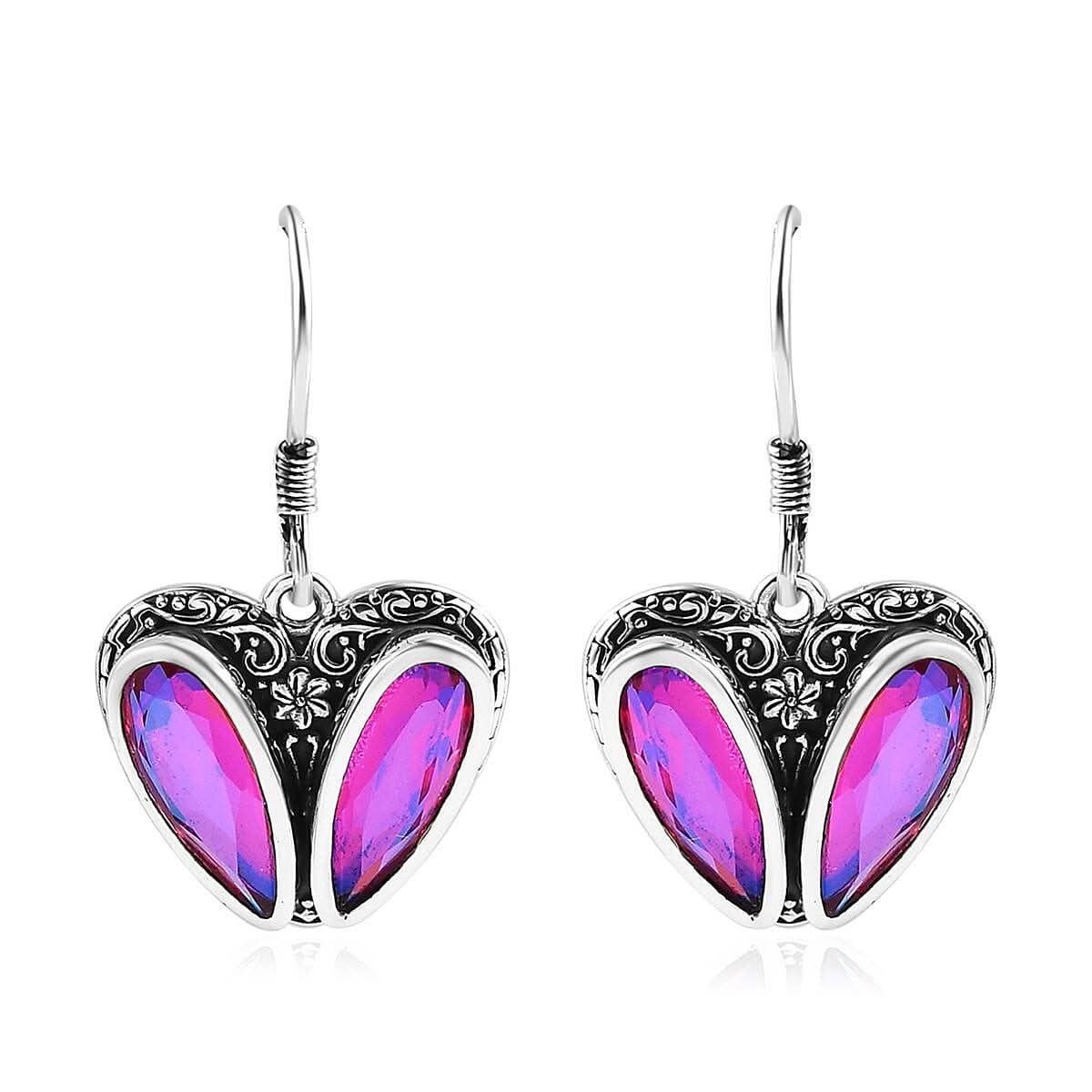 Volcanic Quartz (Triplet) Heart Dangle Earrings in Sterling Silver 9.00 ctw