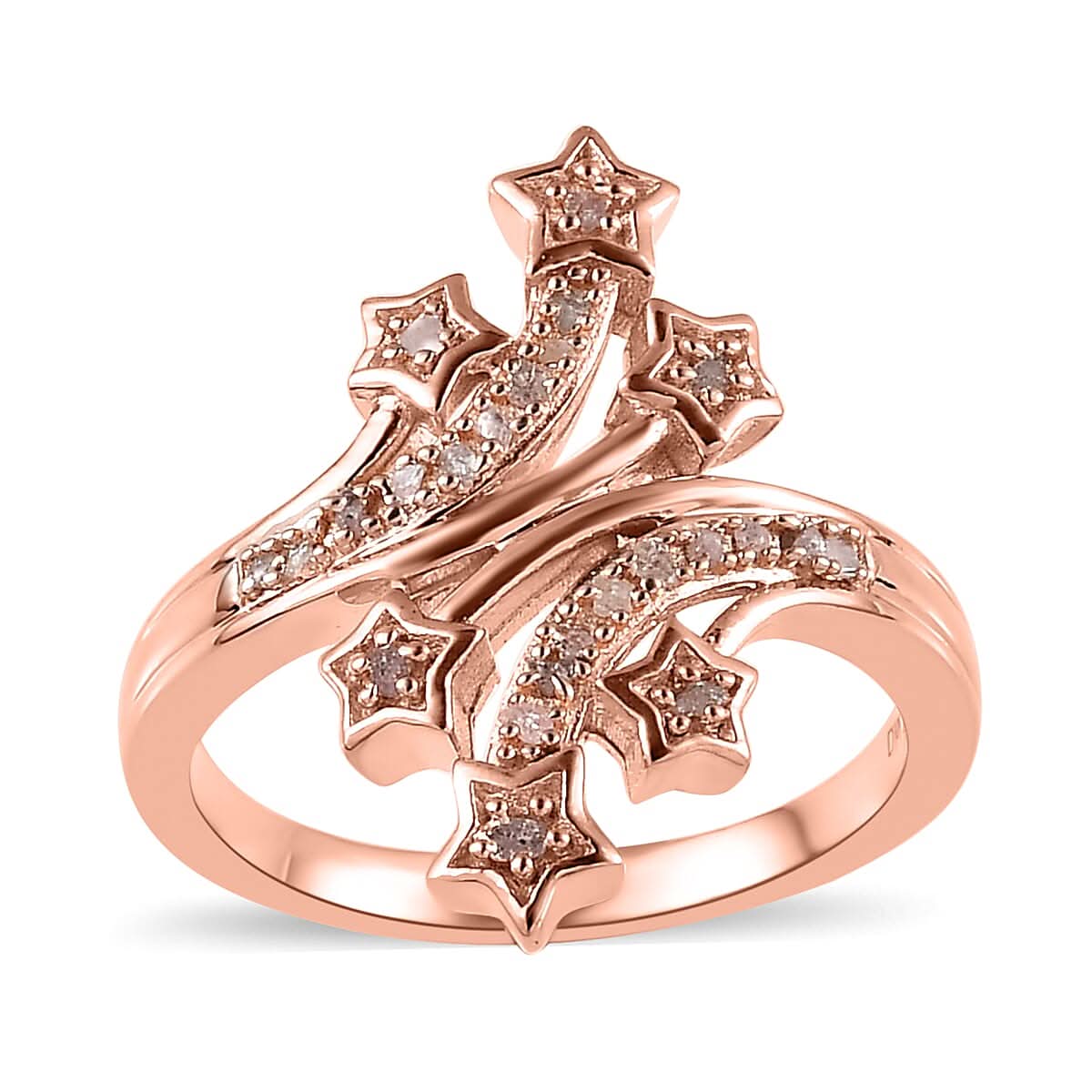Uncut Natural Pink Diamond Bypass Ring in Vermeil RG Over Sterling Silver (Size 10.0) 0.15 ctw