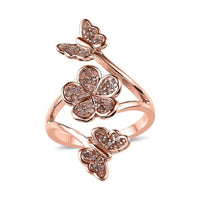 Uncut Natural Pink Diamond Butterfly Floral Ring in Vermeil Rose Gold Over Sterling Silver (Size 10.0) 0.25 ctw