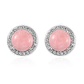 Peruvian Pink Opal and White Zircon Halo Stud Earrings in Platinum Over Sterling Silver 4.10 ctw - Sticky add to cart bar