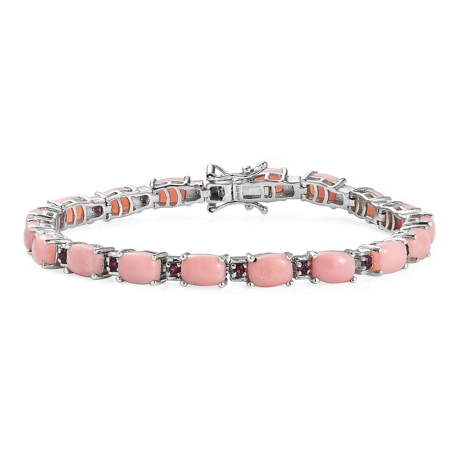 Premium Peruvian Pink Opal, Orissa Rhodolite Garnet Tennis Bracelet n Platinum Over Sterling Silver (7.25 In) 14.65 ctw