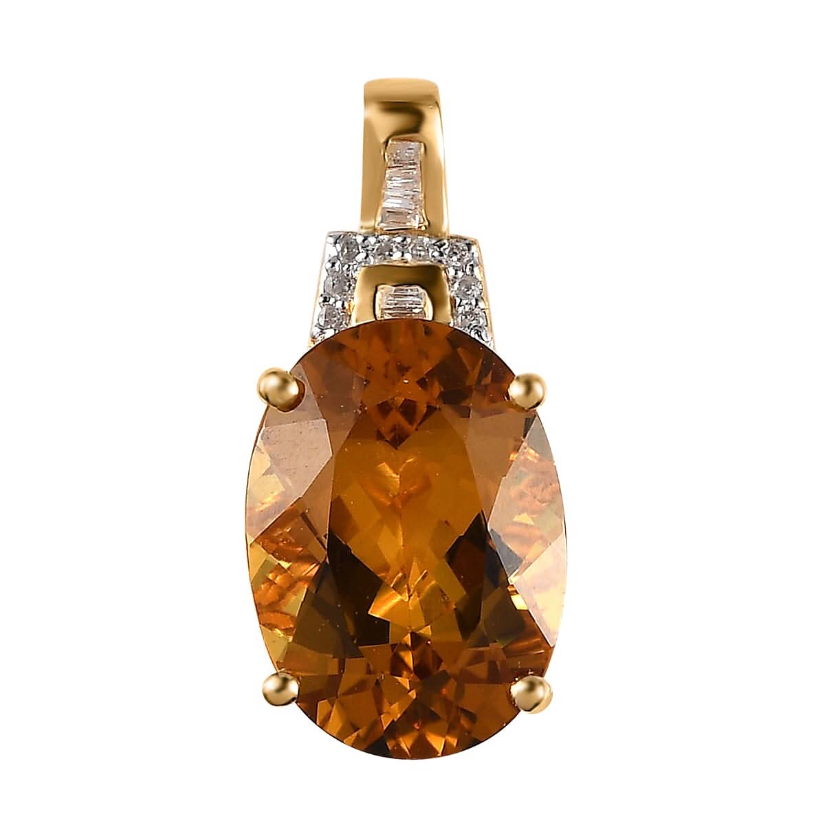 Premium Brazilian Heliodor and Diamond Pendant in Vermeil Yellow Gold Over Sterling Silver 5.15 ctw