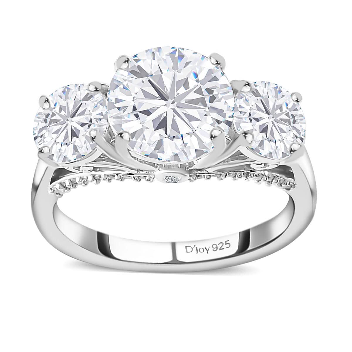 Doorbuster Moissanite Trilogy Ring in Platinum Over Sterling Silver (Size 10.0) 4.25 ctw