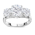 Doorbuster Moissanite Trilogy Ring in Platinum Over Sterling Silver (Size 10.0) 4.25 ctw - Sticky add to cart bar