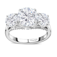 Doorbuster Moissanite Trilogy Ring in Platinum Over Sterling Silver (Size 10.0) 4.25 ctw