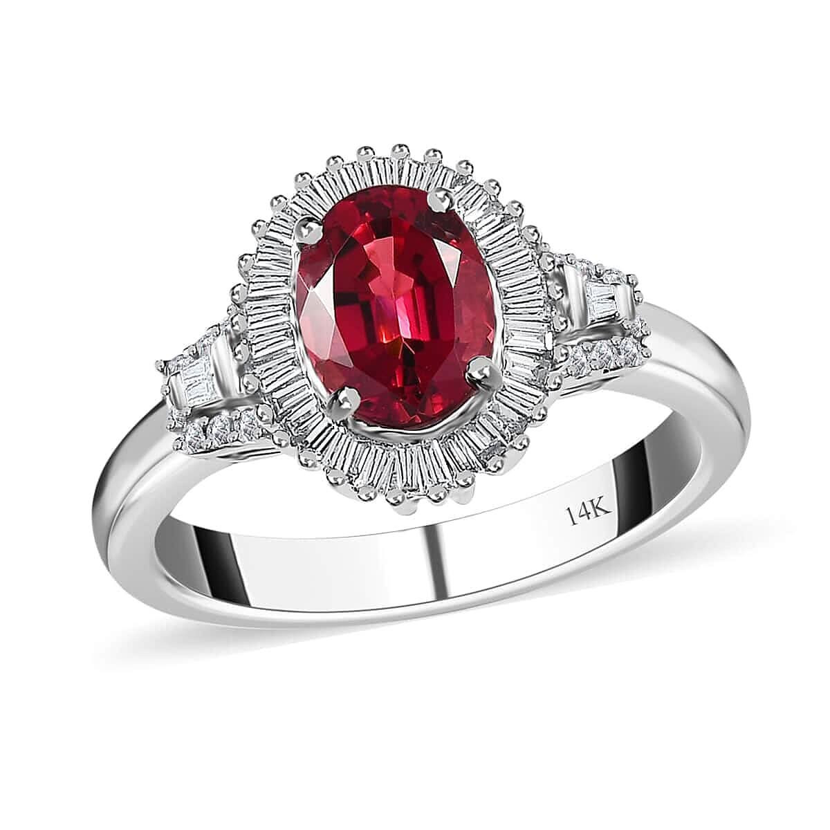 Doorbuster Luxoro 14K White Gold AAA Ouro Fino Rubellite and G-H I2 Diamond Halo Ring (Size 6.0) 4.50 Grams 1.60 ctw