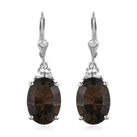 Doorbuster Concave Cut Smoky Quartz and White Topaz Lever Back Earrings in Platinum Over Sterling Silver 11.75 ctw