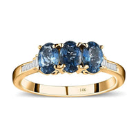Doorbuster Luxoro 14K Yellow Gold AAA Santa Maria Aquamarine and G-H I2 Diamond 3 Stone Ring (Size 10.0) 1.25 ctw