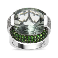 Doorbuster AAA Montezuma Prasiolite and Multi Gemstone Ring in Platinum Over Sterling Silver (Size 10.0) 16.25 ctw