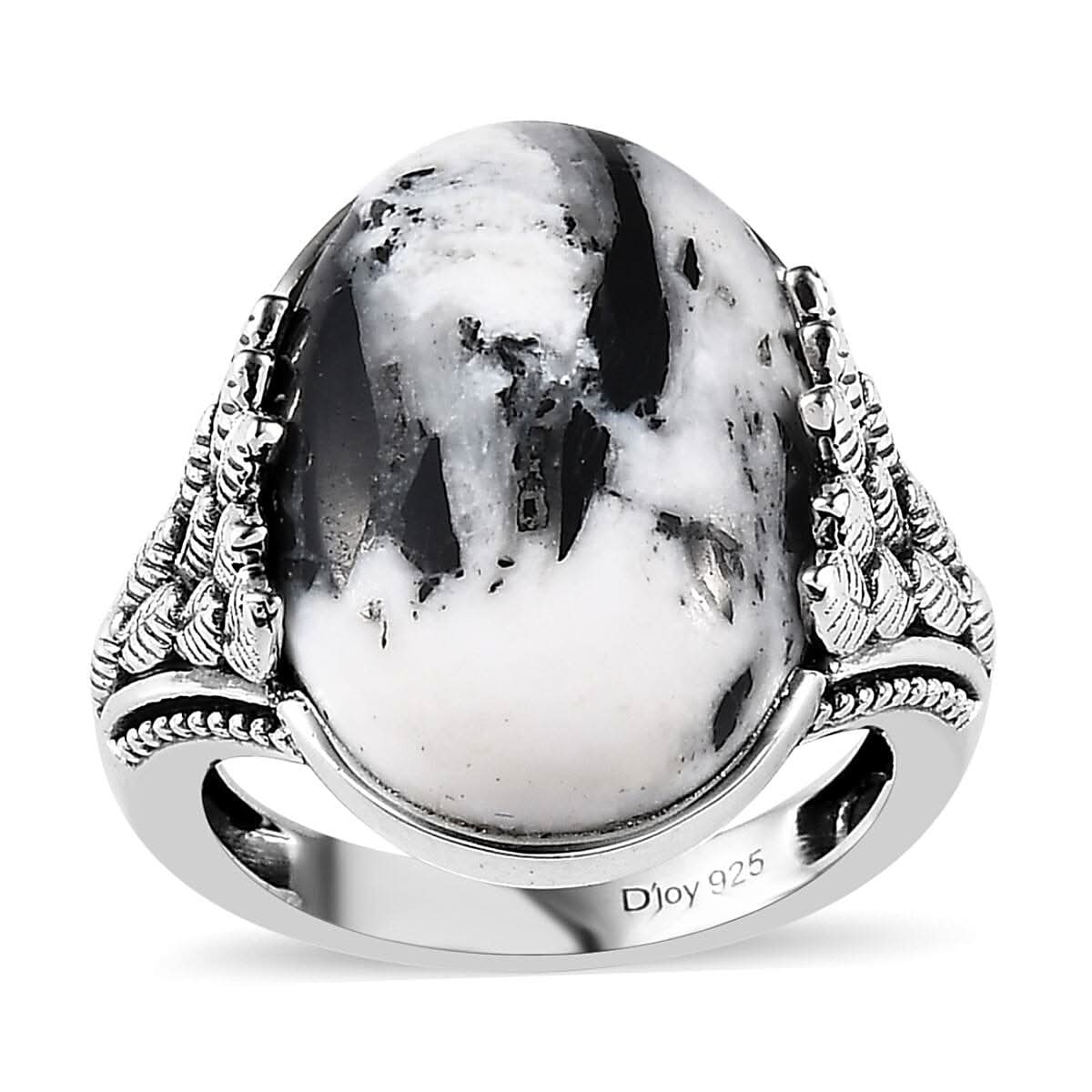 Artisan Crafted White Buffalo Solitaire Ring in Sterling Silver (Size 10.0) 15.35 ctw