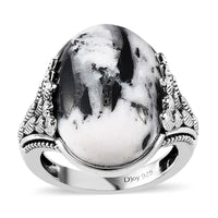 Artisan Crafted White Buffalo Solitaire Ring in Sterling Silver (Size 10.0) 15.35 ctw