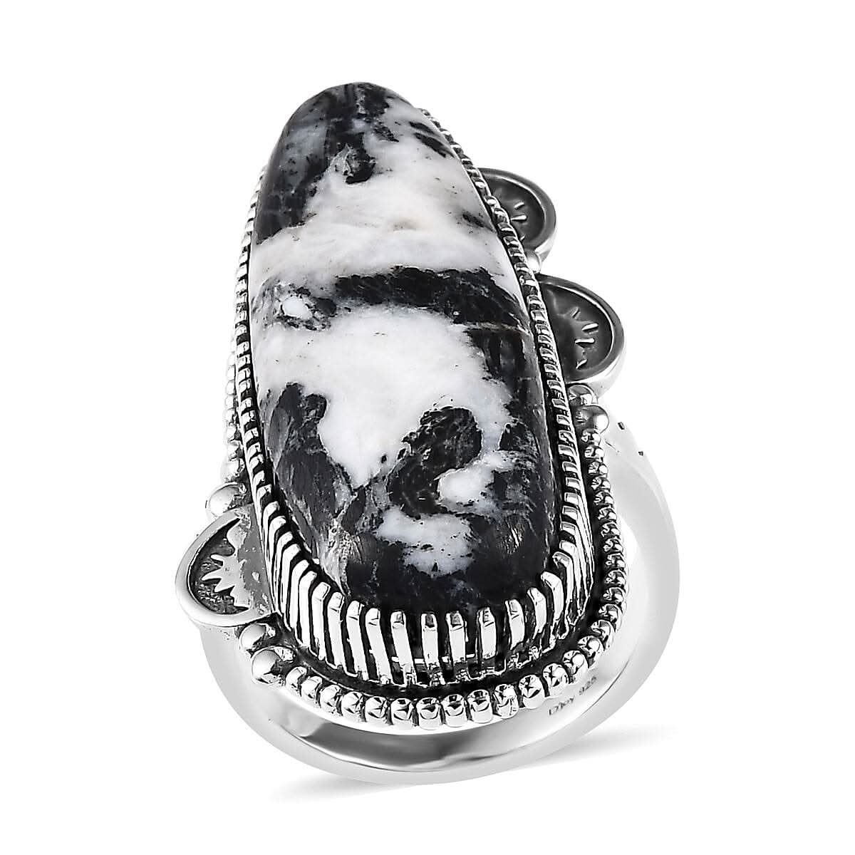 Artisan Crafted White Buffalo Elongated Ring in Sterling Silver (Size 10.0) 24.50 ctw