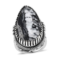 Artisan Crafted White Buffalo Solitaire Ring in Sterling Silver (Size 10.0) 24.50 ctw