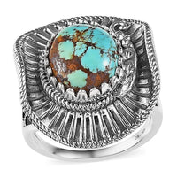Artisan Crafted Royston Turquoise Cowboy Hat Ring in Sterling Silver (Size 10.0) 4.90 ctw