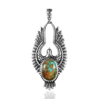 Artisan Crafted Royston Turquoise Eagle Pendant in Black Oxidized Sterling Silver 6.00 ctw