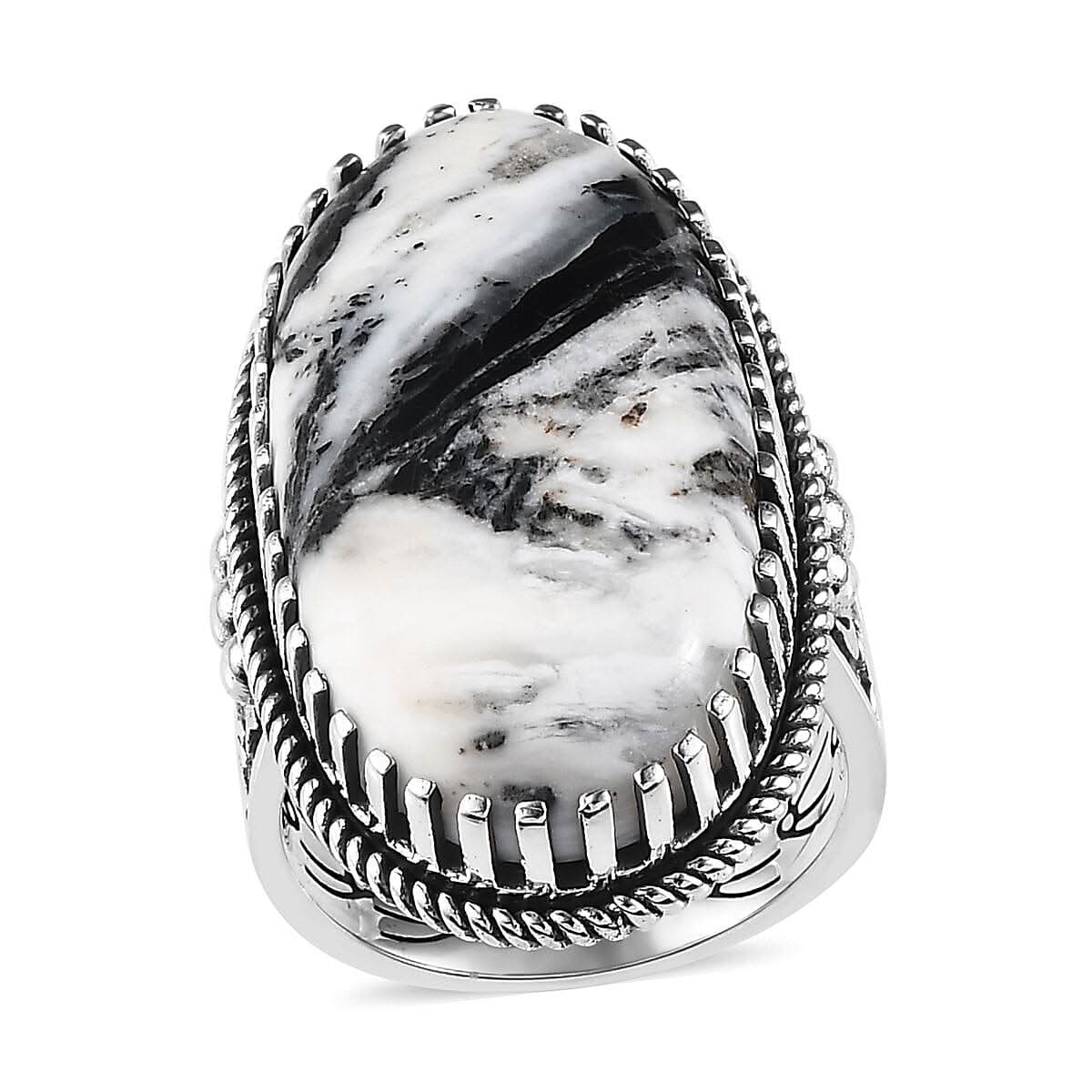 Artisan Crafted White Buffalo Solitaire Ring in Sterling Silver (Size 10.0) 26.60 ctw