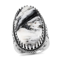 Artisan Crafted White Buffalo Solitaire Ring in Sterling Silver (Size 10.0) 26.60 ctw