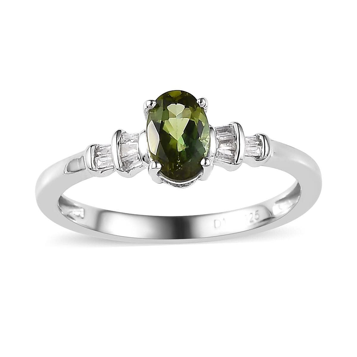 Premium Calabar Tourmaline and Diamond Ring in Platinum Over Sterling Silver (Size 10.0) 0.70 ctw