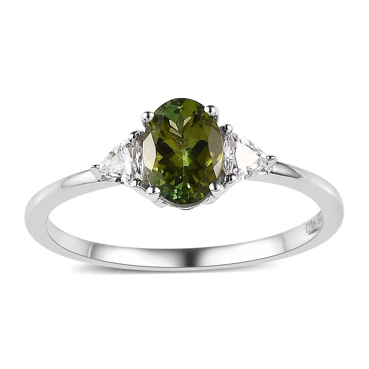 Premium Calabar Tourmaline and Moissanite Ring in Platinum Over Sterling Silver (Size 10.0) 1.00 ctw (Del. in 3-5 Days)
