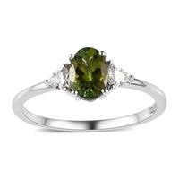 Premium Calabar Tourmaline and Moissanite Ring in Platinum Over Sterling Silver (Size 10.0) 1.00 ctw (Del. in 3-5 Days)