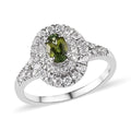 Premium Calabar Tourmaline and Moissanite Double Halo Ring in Platinum Over Sterling Silver (Size 10.0) 1.00 ctw - Sticky add to cart bar