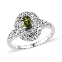 Premium Calabar Tourmaline and Moissanite Double Halo Ring in Platinum Over Sterling Silver (Size 10.0) 1.00 ctw