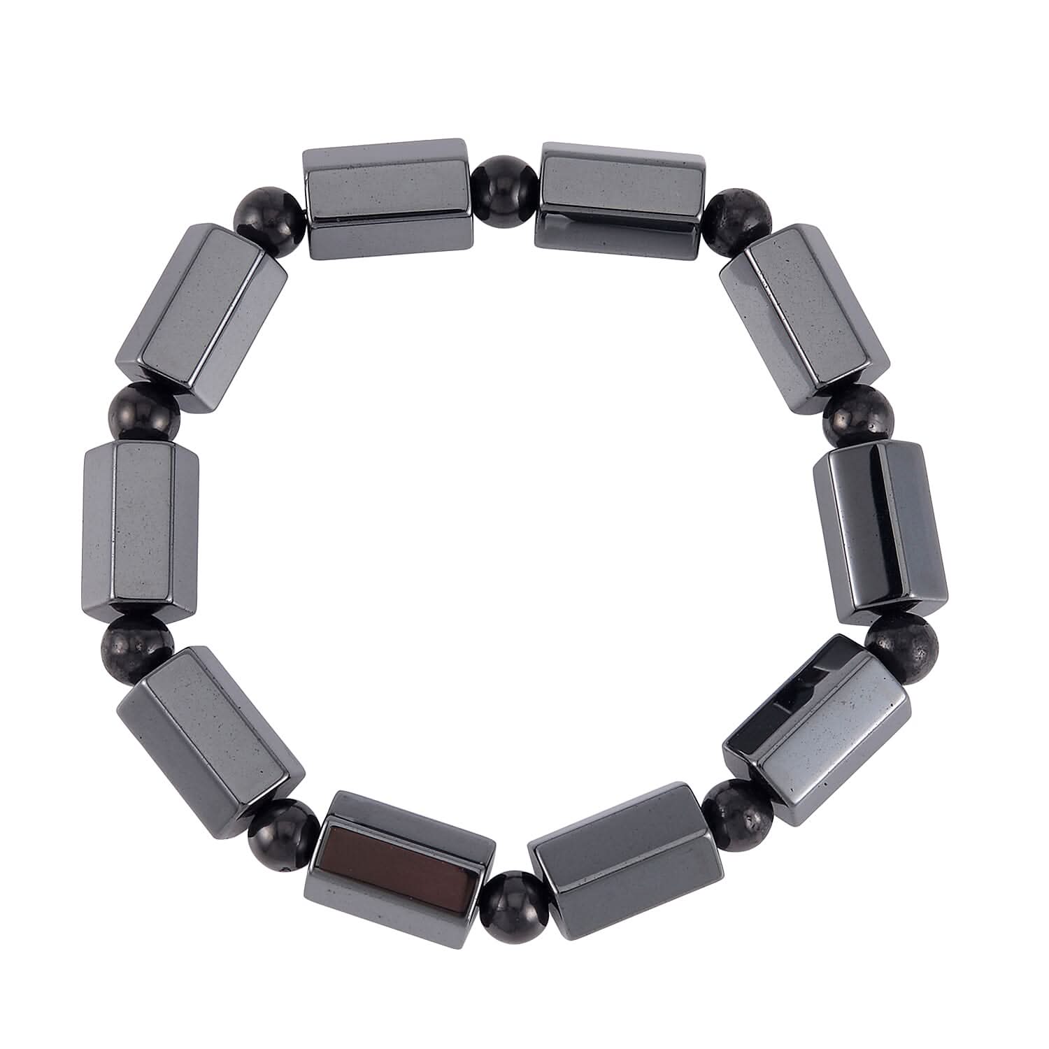 Magnetic Hematite Barrel and Shungite Stretch Beaded Bracelet 92.00 ctw