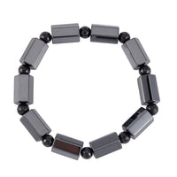 Magnetic Hematite Barrel and Shungite Stretch Beaded Bracelet 92.00 ctw