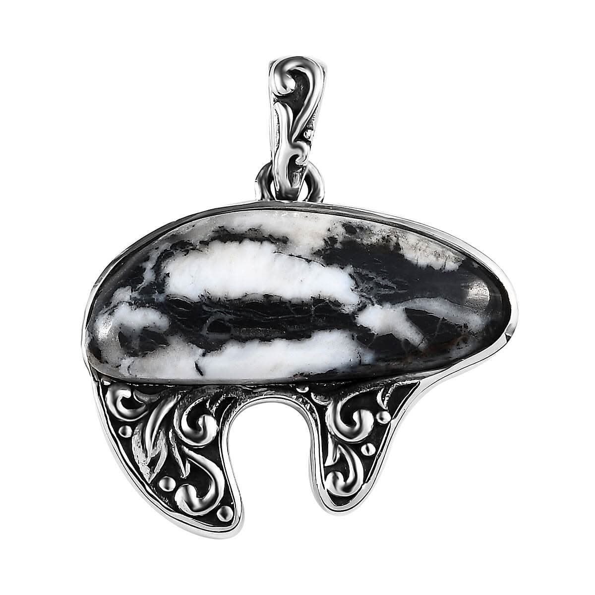 Artisan Crafted White Buffalo Bear Pendant in Sterling Silver 17.85 ctw