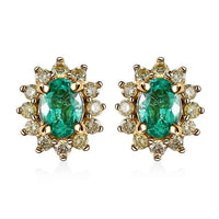 Luxoro 14K Yellow Gold AAA Boyaca Colombian Emerald and I2 Natural Yellow Diamond Sunburst Stud Earrings 0.65 ctw
