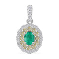 Luxoro 14K White Gold AAA Boyaca Colombian Emerald, I2 Natural Diamond Double Halo Pendant 1.00 ctw - Sticky add to cart bar