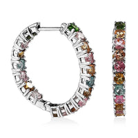 Multi-Tourmaline Inside Out Hoop Earrings in Platinum Over Sterling Silver 4.25 ctw