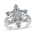 Premium Sky Blue Topaz and Moissanite Snowflake Ring in Platinum Over Sterling Silver (Size 6.0) 1.15 ctw - Sticky add to cart bar