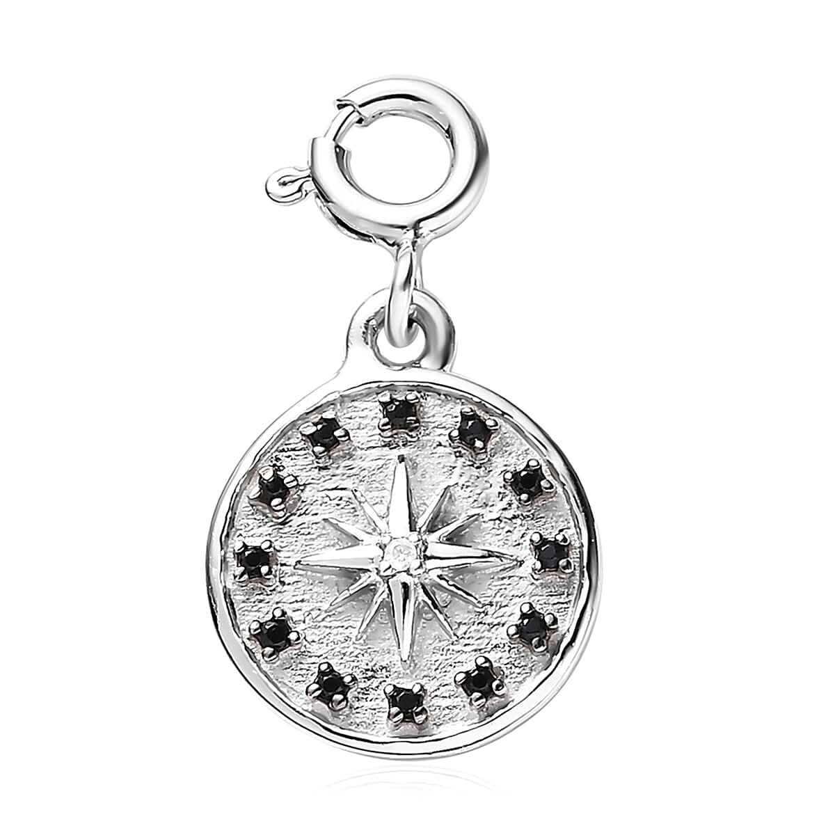 Moissanite and Thai Black Spinel Charm in Platinum Over Sterling Silver 0.10 ctw