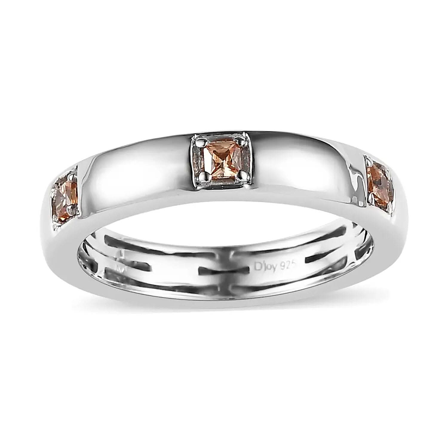 Simulated Champagne Diamond Band Ring in Platinum Over Sterling Silver (Size 6.0) 0.50 ctw