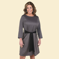 TAMSY Gray Solid Midi Drop-waist Long Sleeve Dress - L