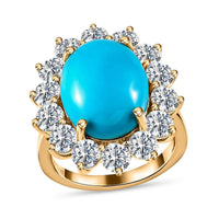 Doorbuster Luxoro 10K Yellow Gold AAA Sleeping Beauty Turquoise, Moissanite Halo Ring 8.90 ctw