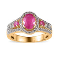 Premium Montepuez Ruby and White Zircon Ring in Vermeil Yellow Gold Over Sterling Silver (Size 10.0) 1.50 ctw - Sticky add to cart bar