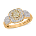 Natural Yellow and White Diamond Double Halo Ring in Vermeil Yellow Gold Over Sterling Silver 1.00 ctw - Sticky add to cart bar