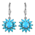 Premium Sleeping Beauty Turquoise Floral Lever Back Earrings in Platinum Over Sterling Silver 3.60 ctw - Sticky add to cart bar