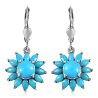 Premium Sleeping Beauty Turquoise Floral Lever Back Earrings in Platinum Over Sterling Silver 3.60 ctw