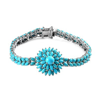 14 Oct TLV Sleeping Beauty Turquoise Floral Bracelet in Platinum Over Sterling Silver (7.25 In) 17.60 ctw