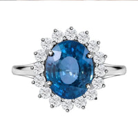 Doorbuster Luxoro 14K White Gold AAA Ratanakiri Blue Zircon and Moissanite Sunburst Ring (Size 10.0) 6.30 ctw