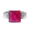 Asscher Cut Niassa Ruby (FF) and Moissanite Ring in Platinum Over Sterling Silver (Size 10.0) 7.35 ctw - Sticky add to cart bar