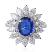 Tanzanian Blue Spinel (DF) and Moissanite Floral Ring in Platinum Over Sterling Silver (Size 10.0) 4.65 ctw