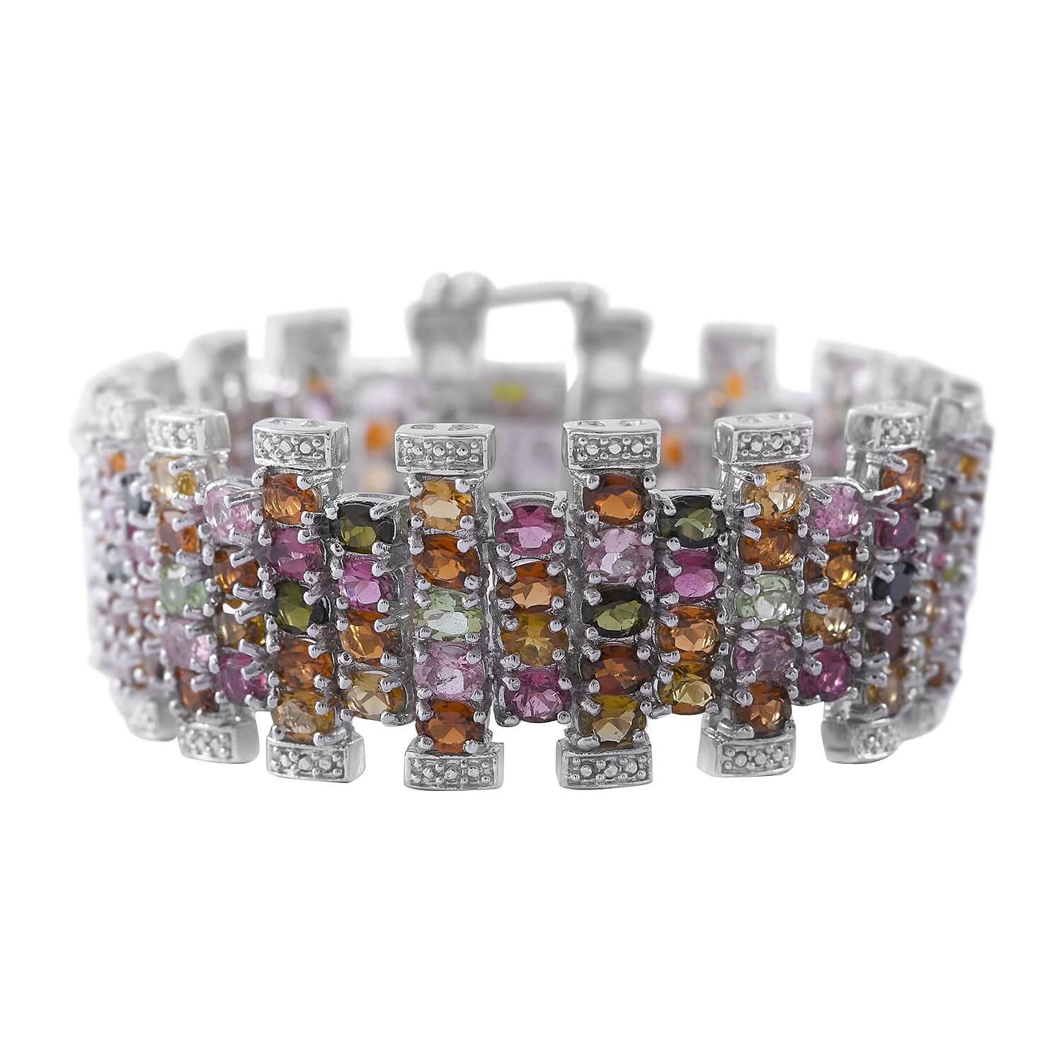 Doorbuster Multi-Tourmaline Bracelet in Platinum Over Sterling Silver (6.50 In) 30.40 ctw