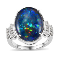 Doorbuster Boulder Opal Triplet and Moissanite Ring in Vermeil Yellow Gold Over Sterling Silver 7.15 ctw